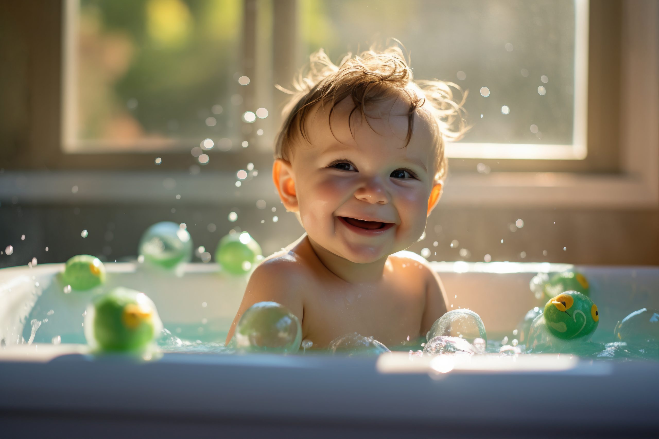 portrait-adorable-newborn-baby-taking-bath